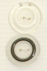 Bouton 2 trous (Plastique - Transparent cerclé blanc - 22 mm)
